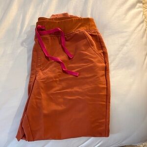 Figs Orange Joggers with Pink Drawstring